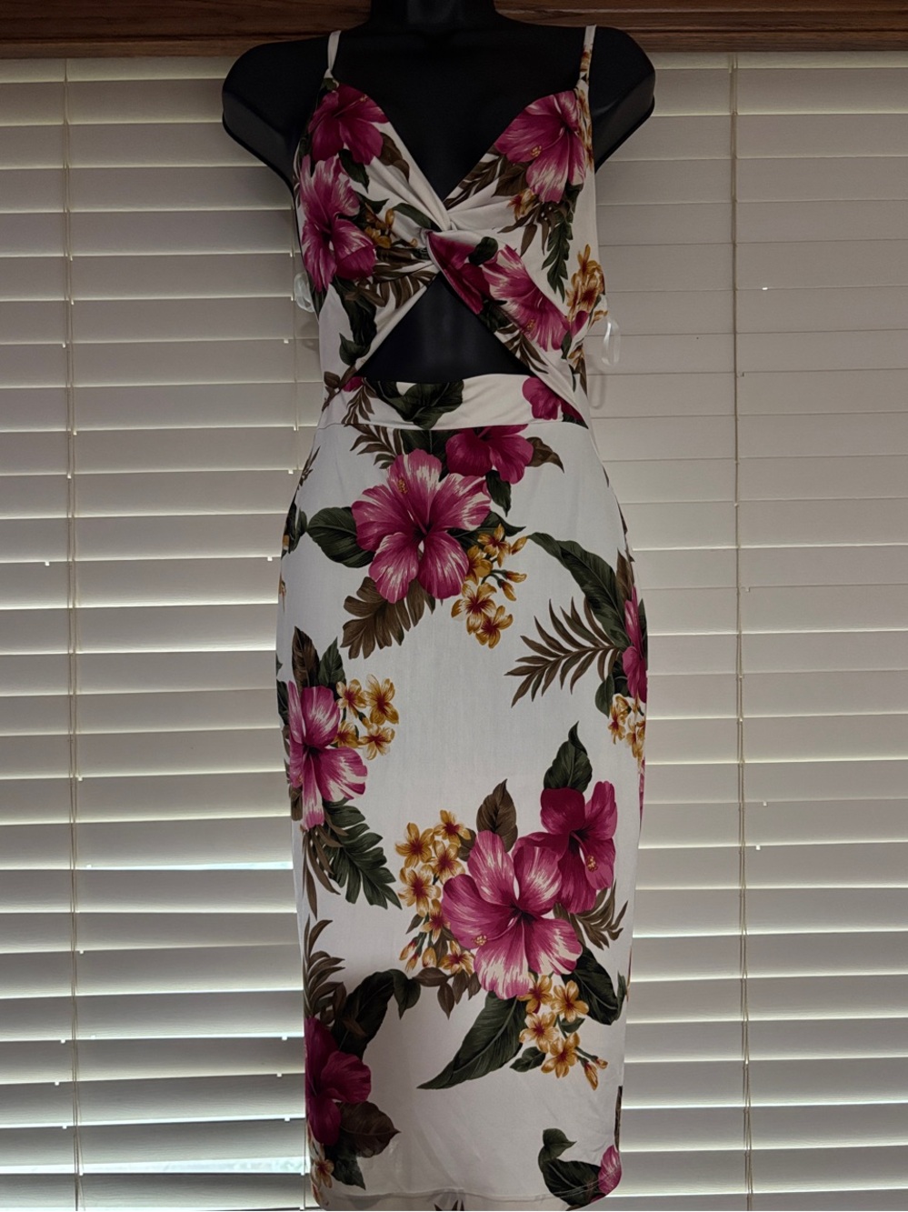 Fashion Nova White Midi Dress with Magenta Floral Print and 2pc skirt set